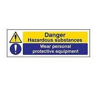 vsafety 6 a082ax-r "Danger substances dangereuses/Porter ppe Panneau Avertissement Substance chimique et, en plastique rigide, paysage, 300 mm x 100 mm, noir/bleu/jaune