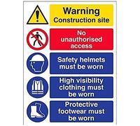 vsafety 6 C018bc-r "Multi Hazard site/haute visibilité Vêtements de sécurité Avertissement signe de Construction, en plastique rigide, Portrait, 300 mm x 400 mm, noir/bleu/rouge/jaune