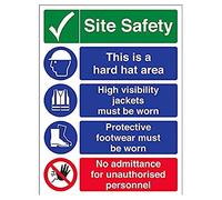 vsafety 6 C023bc-r "Multi Hazard site de sécurité/pas d'admission d'avertissement" Panneau de Construction, en plastique rigide, Portrait, 300 mm x 400 mm, noir/bleu/vert/rouge