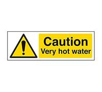 vsafety 62013 ax-r Panneau d'avertissement "Attention l'eau très chaude Température, en plastique rigide, paysage, 300 mm x 100 mm, noir/jaune