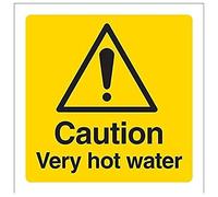 vsafety 62017 af-r Panneau d'avertissement "Attention l'eau très chaude Température, en plastique rigide, Carré, 100 mm x 100 mm, noir/jaune