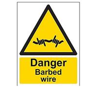 vsafety 63008 an-r "Danger fil de fer barbelé Panneau « Attention Assemblée, en plastique rigide, Portrait, 150 mm x 200 mm, noir/jaune