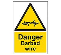 vsafety 63008 au-r "Danger fil de fer barbelé Panneau « Attention Assemblée, en plastique rigide, Portrait, 200 mm x 300 mm, noir/jaune