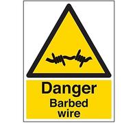 vsafety 63008bc-r "Danger fil de fer barbelé Panneau « Attention Assemblée, en plastique rigide, Portrait, 300 mm x 400 mm, noir/jaune