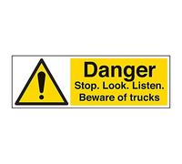 VSafety 64014BJ-S'Danger Stop, Look, Listen/Beware Trucks Lot de 3 panneaux 450 mm x 150 mm
