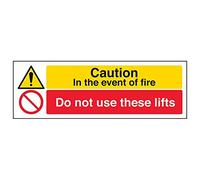 VSafety 65007AX-R'Caution In Event Of Fire Do Not Use Lifts Lot de 3 panneaux 300 mm x 100 mm