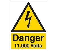 Vsafety 68010bc-s "Danger 11 000 Volts" Sign, portrait, 300 mm x 400 mm (lot de 3)