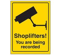 VSafety 6E070AN-SY Shoplifters You are Being Recorded Panneau autocollant en vinyle 150 mm x 200 mm
