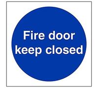 vsafety AF-S 18017 Panneau obligatoire « Fire door keep fermé » en vinyle autocollant carré 100 mm x 100 mm Bleu