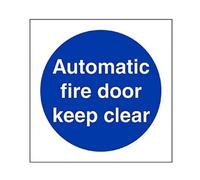 Vsafety "Automatic Fire Door Keep Clear" Panneau, carré, (lot de 3), 80 mm x 80 mm, 3