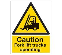 VSafety Caution fork lift trucks operating - 600 x 800 mm 3 mm en aluminium composite avec panneau de sécurité anti-graffiti