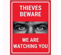 VSafety Criminals Beware We Are Watching You Panneau rouge en aluminium avec canal 300 x 400 mm