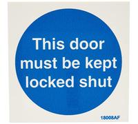 vsafety 'Gardena 18008 af-r Panneau obligatoire, ", cet Arrêt de porte doit être laissé verrouillée, en plastique rigide, Carré, 100 mm x 100 mm, bleu