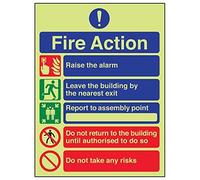 VSafety Glow In The Dark 5 Message Risks Fire Action Panneau de Signalisation Autocollant en Vinyle 200 mm x 300 mm