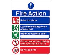VSafety Glow In The Dark Fire Action Do Not Re-Enter Fire Action Panneau autocollant en vinyle 200 mm x 300 mm