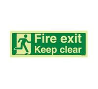 VSafety Glow In The Dark Fire Exit Keep Clear Panneau autocollant en vinyle 300 mm x 100 mm