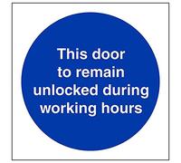 VSafety Lot de 3 panneaux « Door To Remain Unlocked during Working Hrs », 100mm x 100mm, 3