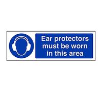 VSafety Lot de 3 panneaux protecteurs d'oreille Must Be Worn In This Area, 300mm x 100mm, 3