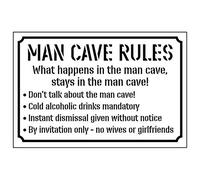 VSafety Man Cave Rules/What Happens In The Man Cave Stays Panneau autocollant 300 mm x 200 mm