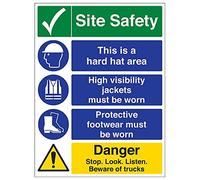 Vsafety "Multi Hazard de sécurité de Site/arrêt/Look/écouter" Sign, (lot de 3), 450 mm x 600 mm, 3