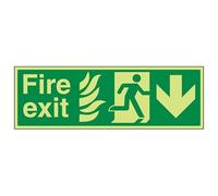 VSafety Panneau autocollant en vinyle avec flèche de sortie de feu et flèche vers le bas 450 mm x 150 mm