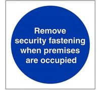 VSafety Panneau autocollant en vinyle avec inscription « Remove Security Closure When Premises Are Occupied » - Carré - 100 mm x 100 mm
