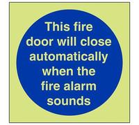 VSafety Panneau autocollant en vinyle avec inscription « This Fire Door Will Close Automatic On The Operation Of The Fire Alarm » 100 mm x 100 mm