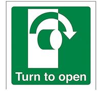 Vsafety Panneau autocollant en vinyle avec inscription « Turn to open » - Carré - 100 mm x 100 mm