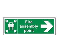 VSafety Panneau autocollant en vinyle avec point de montage incendie et flèche droite - Paysage - 300 mm x 100 mm