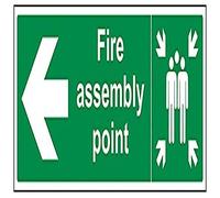 VSafety Panneau autocollant en vinyle avec point de montage incendie et flèche gauche - Paysage - 450 mm x 150 mm