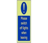 Vsafety Panneau autocollant en vinyle brillant dans le noir avec inscription « Please switch off lights when leave » 150 mm x 200 mm