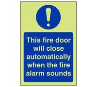VSafety Panneau autocollant en vinyle phosphorescent avec inscription « This Fire Door Will Close Automatic On The Operation Of The Fire Alarm » 150 mm x 200 mm