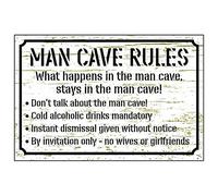 VSafety Panneau autocollant « Rough/Man Cave Rules/What Happens In The Man Cave » - 400 mm x 300 mm