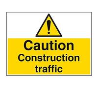 Vsafety Panneau d'avertissement "Caution, Trafic de construction", 2 mm Plastique rigide, 400 mm x 300 mm