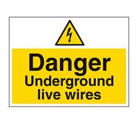 VSafety Panneau d'avertissement « Danger, Underground Live Wires » - Paysage - 400 mm x 300 mm - Plastique rigide 1 mm