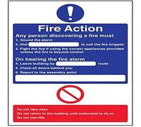 VSafety Panneau de signalisation en vinyle auto-adhésif avec inscription « Fire Action » 210 mm x 297 mm (A4)