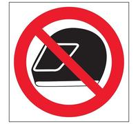 VSafety Panneau d'interdiction avec logo No Helmets - Carré - 200 mm x 200 mm - Plastique rigide de 1 mm