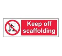 VSafety Panneau d'interdiction « Keep Off Scaffolding » - Paysage - 300 mm x 100 mm - Vinyle autocollant