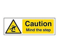 VSafety Panneau en plastique rigide avec inscription « Caution Mind The Step » - Paysage - 300 x 100 mm - 2 mm