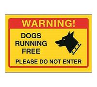 VSafety Panneau en plastique rigide avec inscription « Dogs Running Free, Please Do Not Enter » 150 mm x 100 mm Jaune