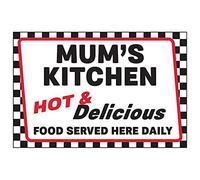 VSafety Panneau en plastique rigide pour cuisine Inscription Mum's Kitchen/Hot & Delicious/Food Served Here 300 mm x 200 mm