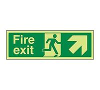 VSafety Panneau phosphorescent en plastique rigide avec inscription « Fire Exit » et « Arrow Up And Right » 300 x 100 mm