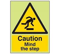 VSafety Panneau phosphorescent en plastique rigide avec inscription « Mind The Step » 150 x 200 mm