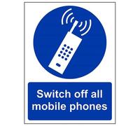 VSafety Panneau « Switch Off All Mobile Phones » - Portrait - 150 mm x 200 mm - Plastique rigide de 1 mm