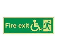 VSafety Phosphorescent Fauteuil roulant Final Fire Exit avec texte Man Right Sign - 450 mm x 150 mm - Plastique rigide