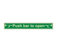 Vsafety Plaque de porte autocollante en vinyle avec inscription « Glow In The Dark Push Bar to Open » 600 mm x 75 mm