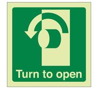 Vsafety Plaque de porte autocollante en vinyle avec inscription « Turn to Open » 100 mm x 100 mm