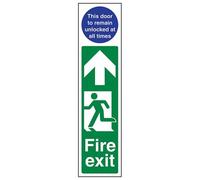 VSafety Plaque de porte de sortie d'incendie pour homme gauche/porte restante déverrouillée - Portrait - 75 mm x 300 mm - Vinyle autocollant