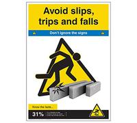 Vsafety Poster robuste Don't Ignore - Avoid Slips Trips and Falls A2 - 420 x 594 mm