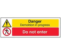 vsafety Signes 67128 ax-s "Danger Demolition in Progress/NE PAS passer d'avertissement de signe, autocollant, paysage, 300 mm x 100 mm, noir/rouge/jaune